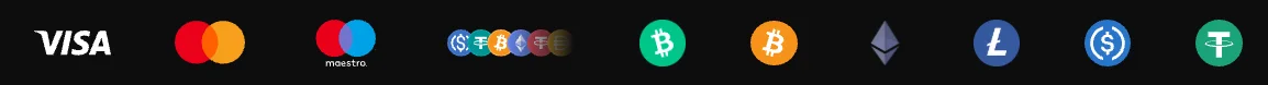 Métodos de pago de Unique Casino con Visa, Mastercard, Maestro y criptomonedas como Bitcoin, Ethereum, Litecoin, USDC y Tether